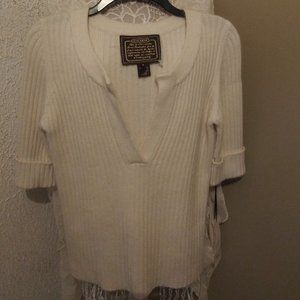 Cream Coach V neck Sweater, Size Large